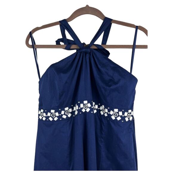 Ann Taylor LOFT Blue Halter Dress, White Beaded Belt Accent, Size 12 - Picture 11 of 11